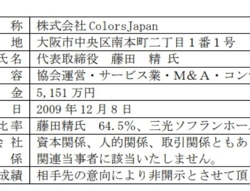 ColorsJapan社との業務提携によるＭ＆Ａ強化に関するお知らせ