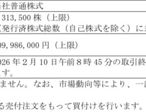 自己株式立会外買付取引（ToSTNeT-3）による自己株式の買付けに関するお知らせ