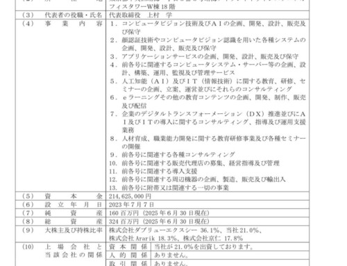 株式会社TIGEREYE との合弁会社設立のお知らせ ～ＡＩ映像制作の展開～